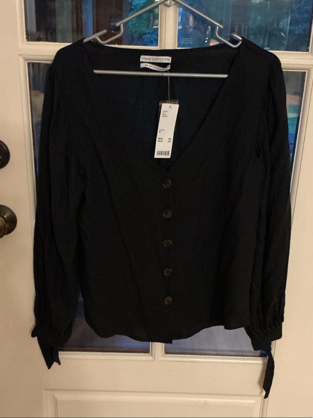 Urban Outfitters Black V-Neck Button-Down Blouse